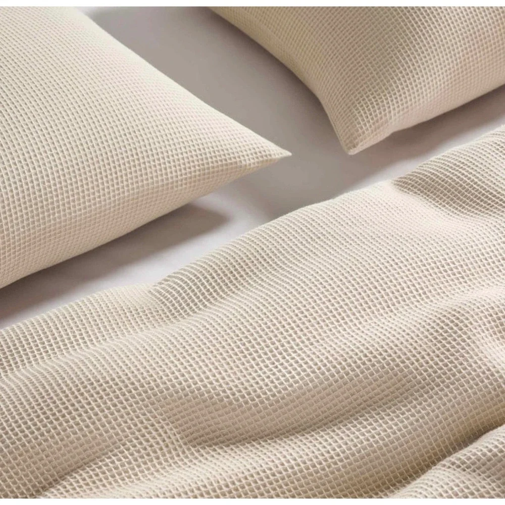 Brooklinen Micro Waffle Duvet Cover Full Queen Pebble Tan 100% Cotton Turkey